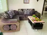 6-Seater L-Shaped Sofa Set & Coffee Table – Good Condition