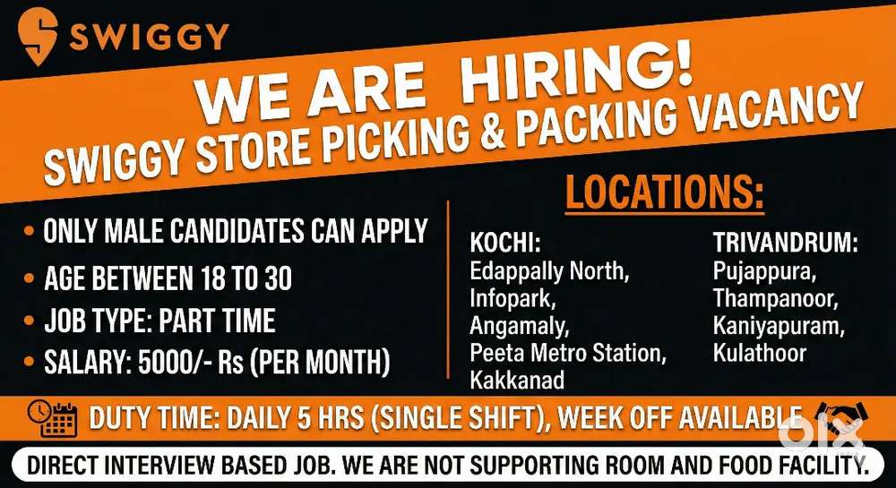 Swiggy store kochi Packing Picking vacancy