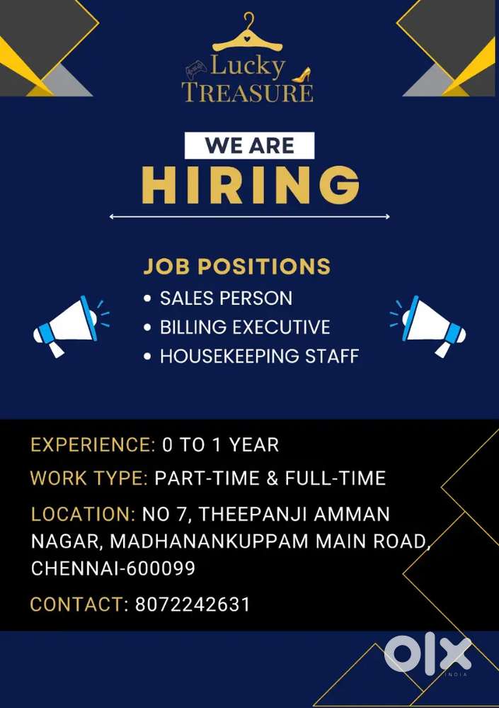 Male or female Sales, billing, packing vacancy available