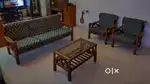 Teak wood 3+1+1 sofa + center table