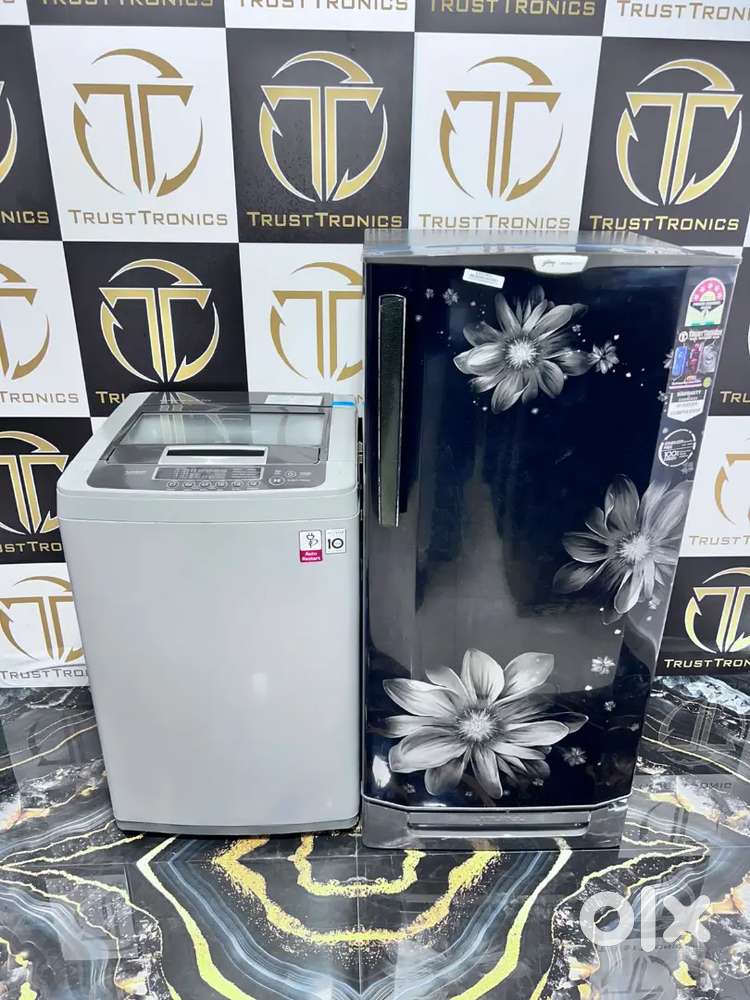 Black godrej flower 190ltr fridge and LG 6.5kg washing machine