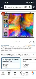 92 Inches 16:9 Projector Screen for sale