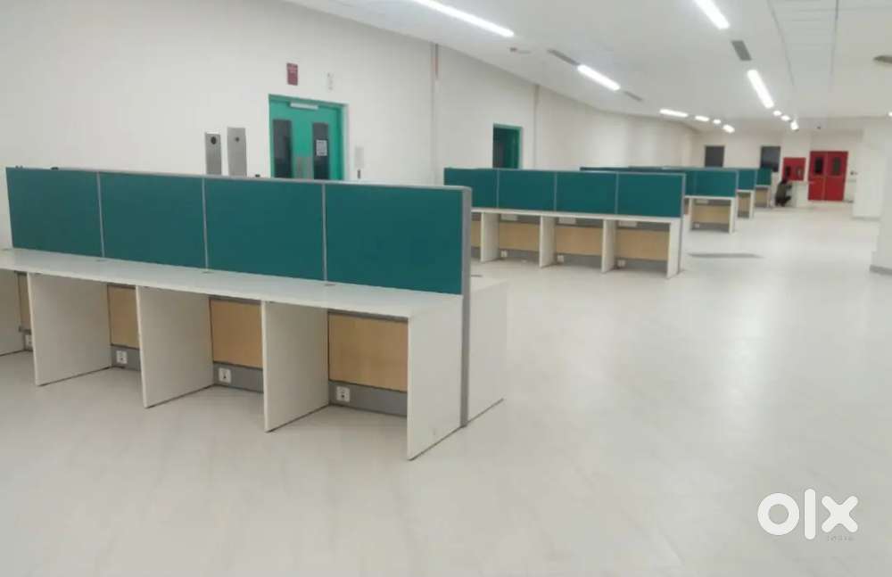 Used Office workstation. Office floor mat. Glass partition