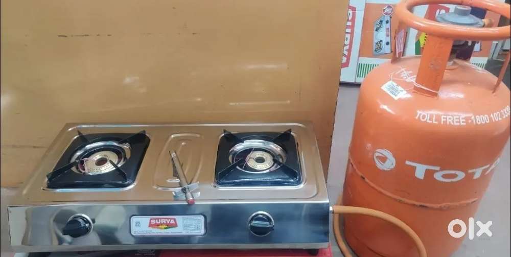 Double gas stove, Regulator, Pipe, Indian cyllender 14L complete set