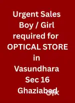 Urgently required Fresher or Experienced Sales Boy / Girl for Optical