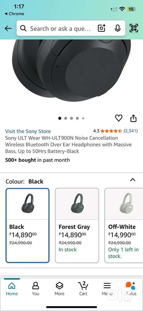 Sony ULT Wear Wireless Noise Cancelling Headphones - Black