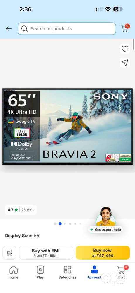 Bravia 2 163.9 cm (65 inch) Ultra HD (4K) LED Smart Google TV