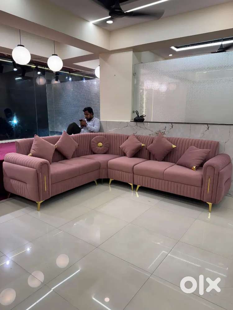 L shape sofa set with designing handle and back with beautiful pillows