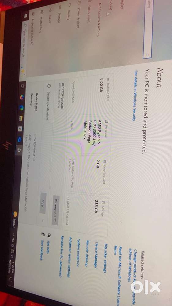 HP LAPTOP 8GB RAM,238GB STorage