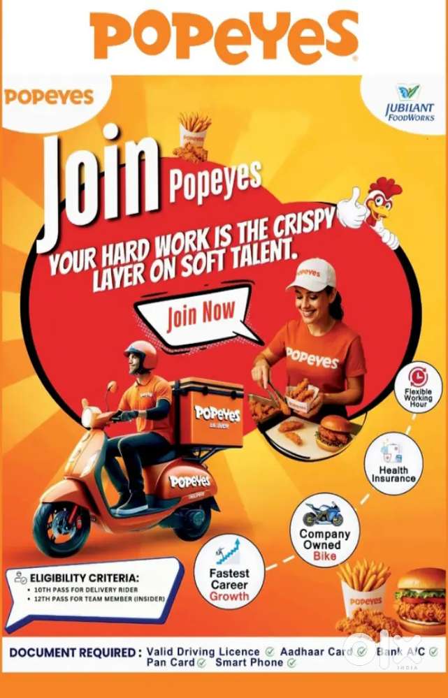 POPPEYES BESANT NAGAR ECR PIZZA DELIVERY FREE BIKE WEEKLY MG 5000₹
