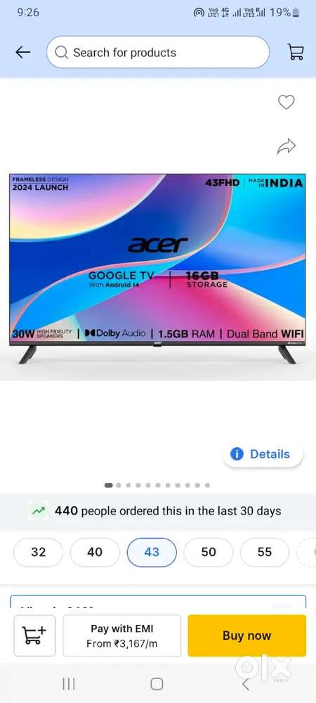 Brand new Acer 43 inch fhd tv