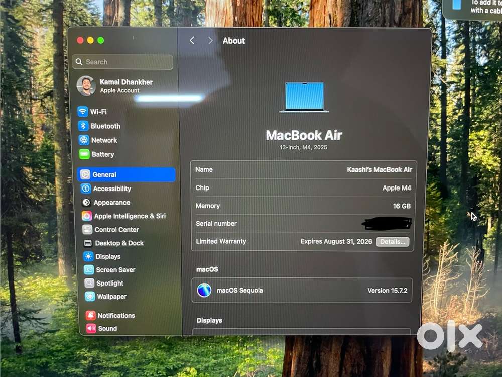 Macbook Air M4 - 100% Battery -9 month apple warranty- 16 GB