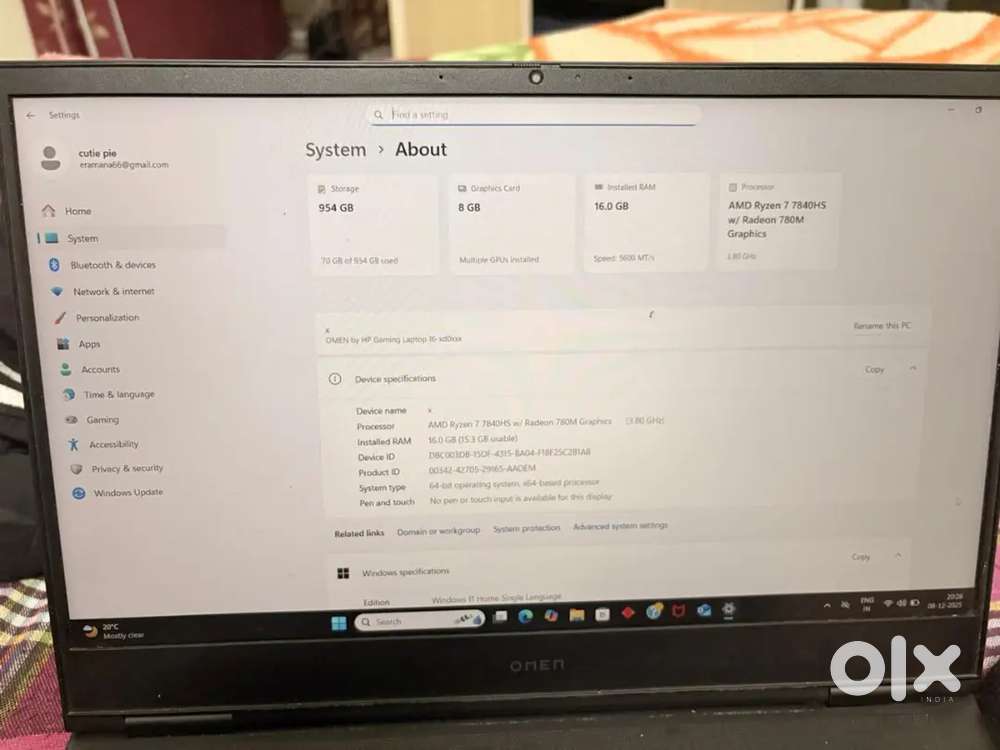 Hp omen amd ryzen7 16gb ram and 1tb storage