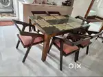 Solid Wood Dining Table+6 Chairs & Glass Center Table