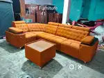 Cup handle L shape sofa fixed Headrest golden legs adjustable Headres