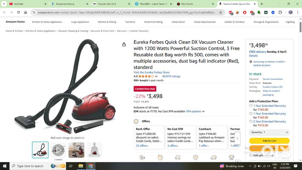 Eureka Forbes Quick Clean DX Vacuum Cleaner