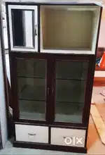 Handmade Solid Wooden Cabinet with Glass Doors & Drawers – Heavy, hard