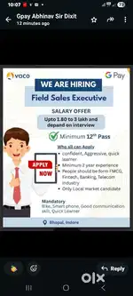 Field sales executive in Googlepay at Bhopal