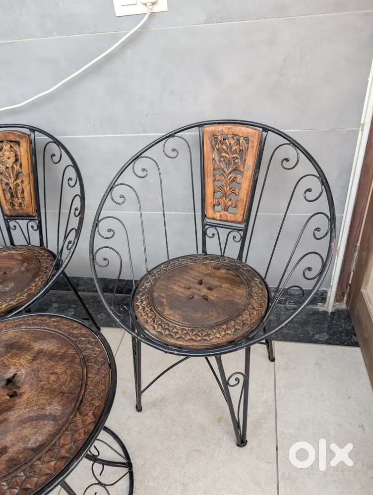 Garden or wooden iron chair table set