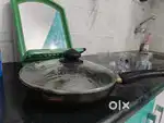prestige pan+ mirror + 2glass cups+knife +cutting board