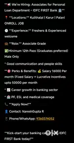 IDFC FIRST BANK ONROLL JOB