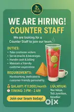 Wanted Male Counter Staff for Tea Shop – Tea Value, Kowdiar