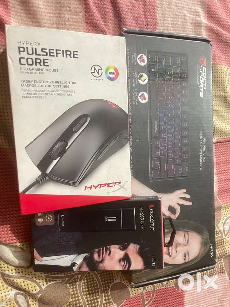 Computer accessories SSD enclosure, HyperX mouse, Mecahnical keyboard