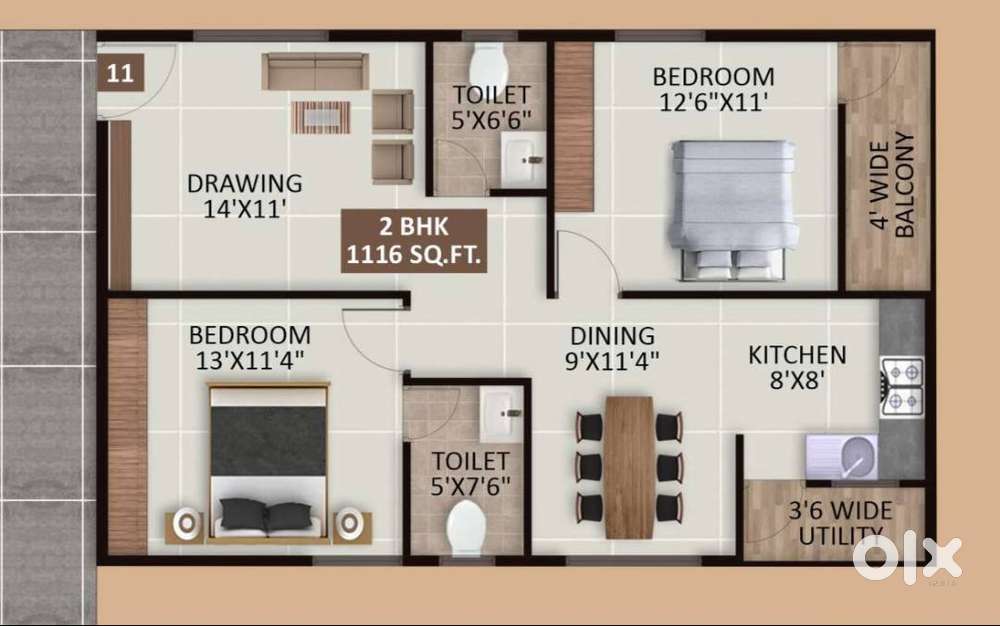 1116 sq.ft 2bhk with luxury amenities located close to Outer ring road