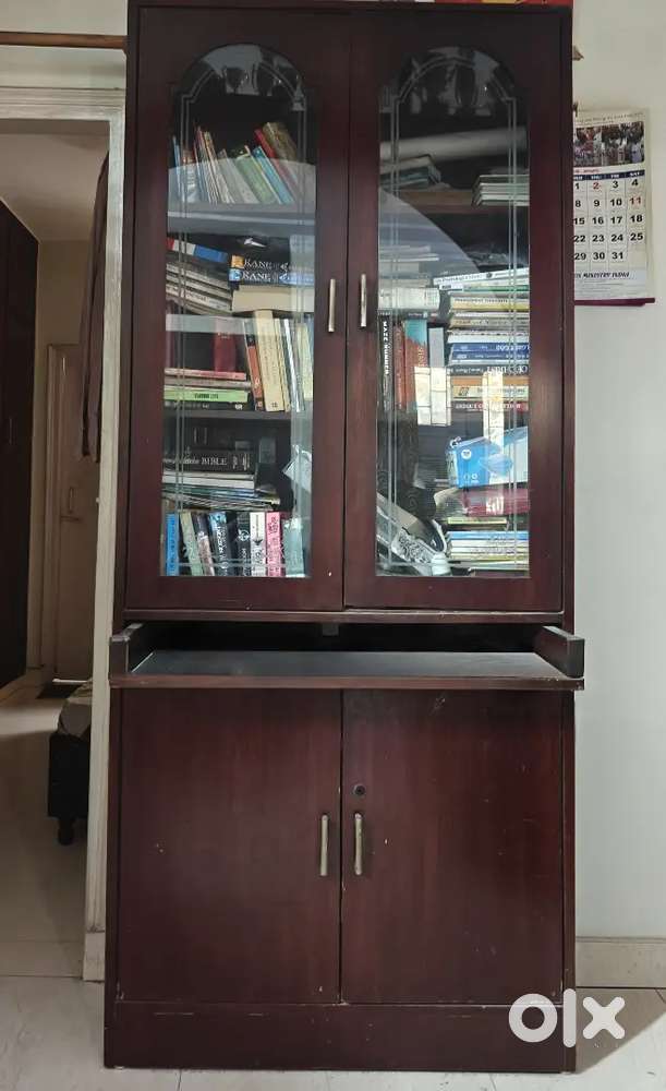 Classic Wooden Bookshelf with Glass Doors and CD Storage