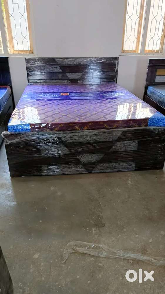 Brand new queen size without storage wooden bed with mattress etc avlb