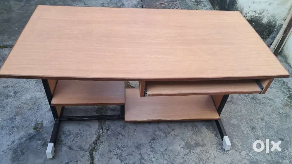 Wooden Computer Table with Footrest, CPU/Speaker Shelf & Keyboard Tray