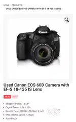 Used Canon EOS 60D Camera with EF-S 18-135 IS Lens