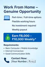Work from home jobs - part time/full time jobs - weekly payment