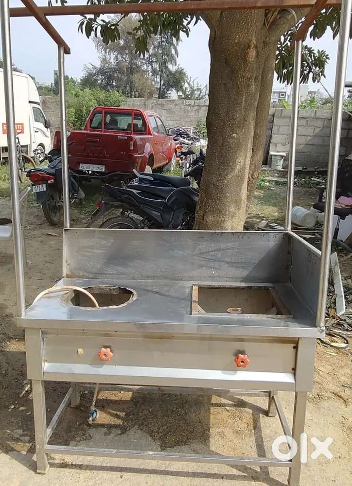 Durable Stainless Steel Commercial Food Vending Cart & Stove