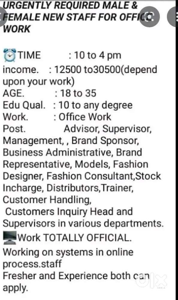 Data entry, customer care, system operator