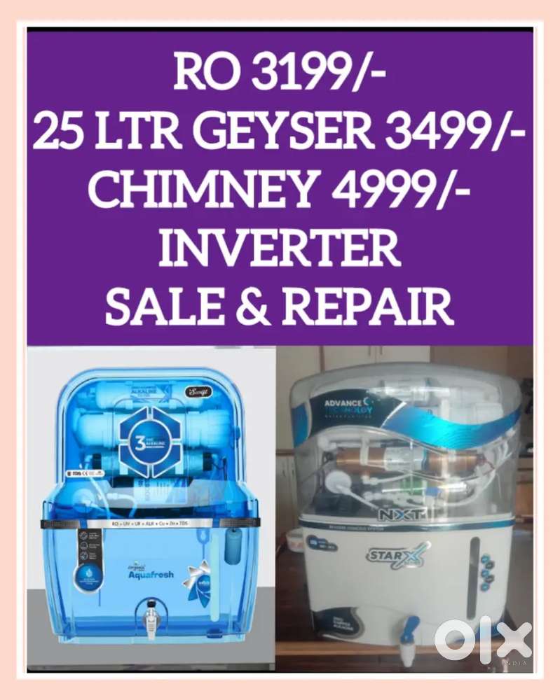 WATER PURIFIER RO FILTER, GEYSER, CHIMNEY, INVERTER IN HOLE SALE RATE