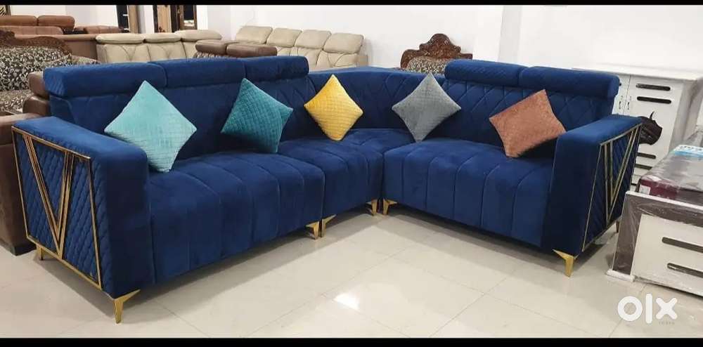 L shape sofa set with designing handle and beautiful pillows