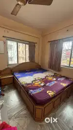 Bed with storage and side table and mattress
