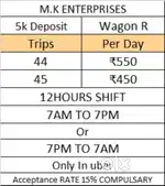 450 me wagnor/ 550 me Dzire 12ghante ke liye milega