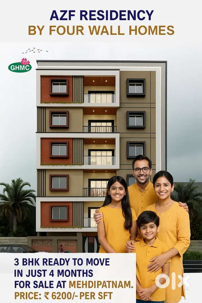 3Bhk Ghmc Approved Ready InJust 3Month's Flat For Sale At Mehdipatnam
