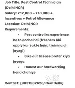 Urgent Requirement Pest Control Technician in Delhi