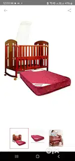 Babyhug Florence Wooden Cot Cum Rocker With Storage Space - Cherry