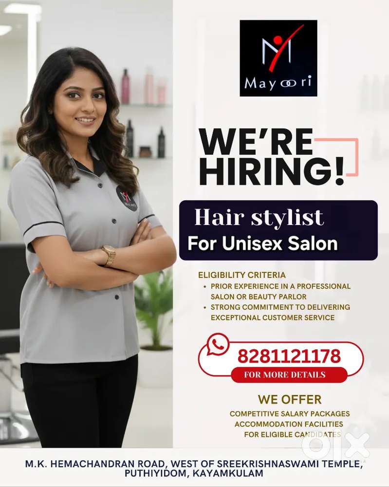 Men's Hairstylist required for unisex saloon in Kayamkulam