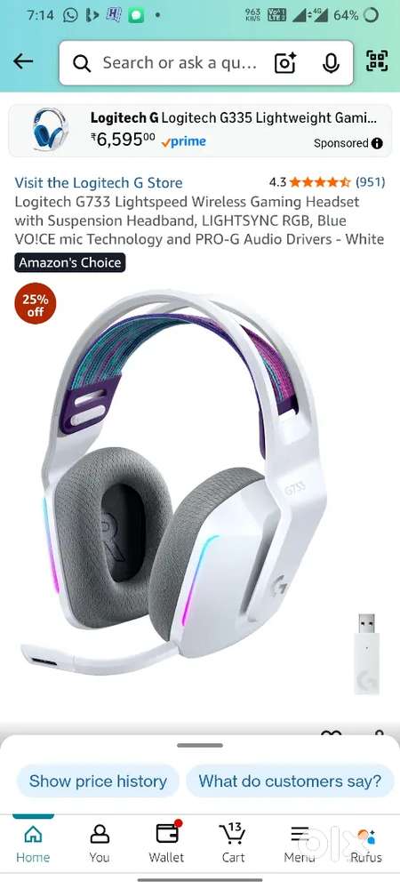 Logitech G733 Lightspeed Wireless Gaming Headset with