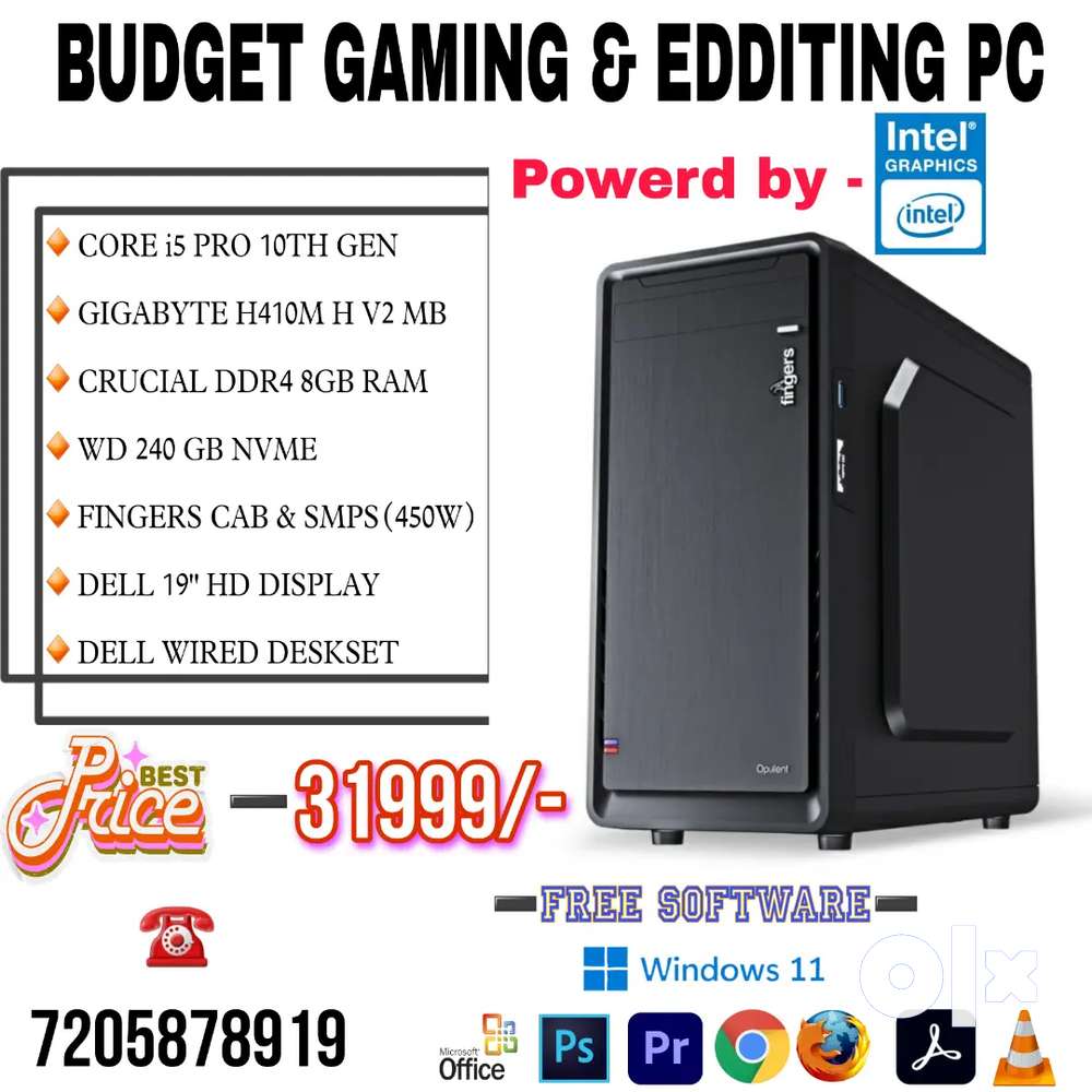 BUDGET CORE I5 10TH GEN EDDITING/GAMING PC WITH FREE SOFTWARE