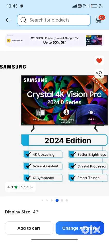Samsung 43 inch QLED Display 4k UHD
