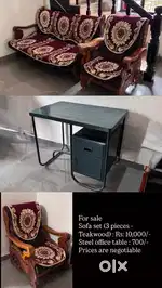 3 set teakwood sofa set and steel office desk