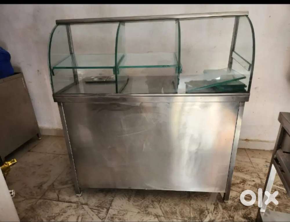 Vada pav counter, wooden table, idli steamer, sandwich maker, A.C., AC