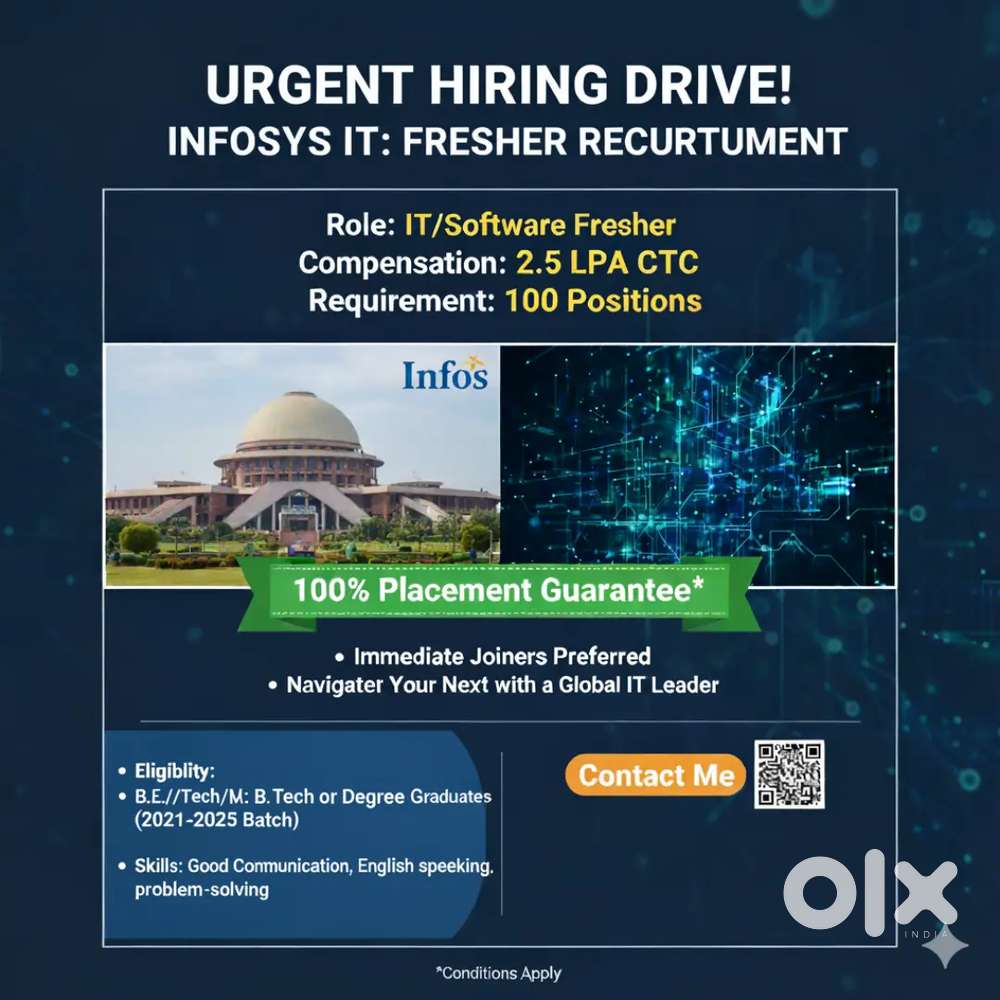Urgent Requirement Infosys IT For Fresher