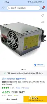 450 watts psu zebronic power supply